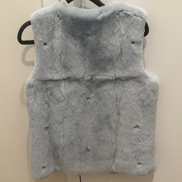 Yves Salomon Rabbit Fur Vest in Light Blue with Pearls - Picture 6 of 6